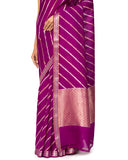 Plum Silk Saree With Stiped Weave