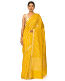Yellow Silk Georgette Saree With Sona-Rupa Stripe Weave