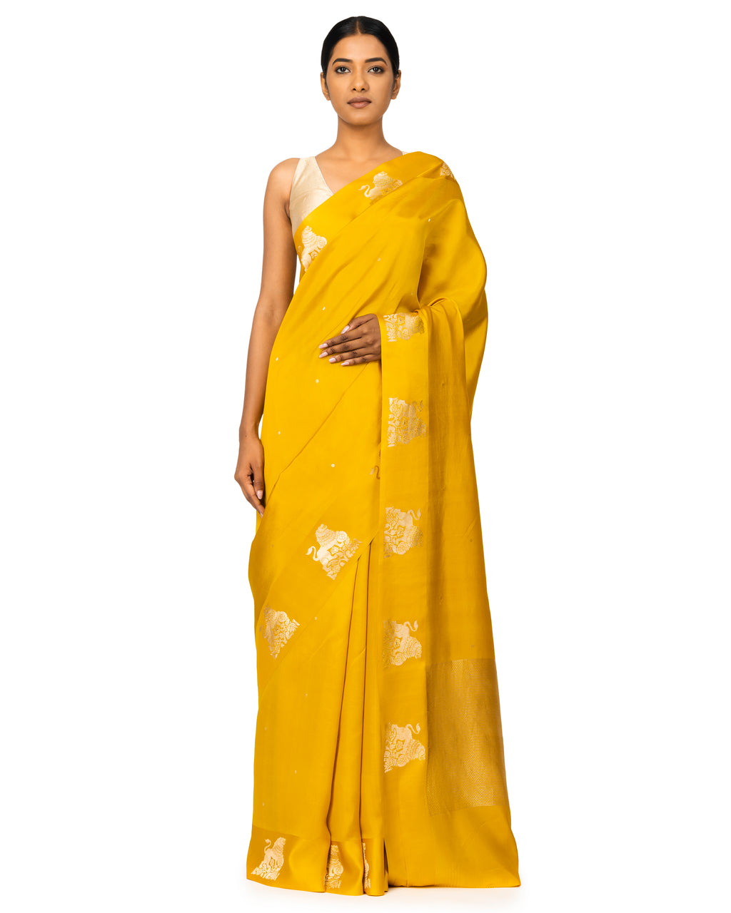 Banarasi Katan Silk Saree In Ochre