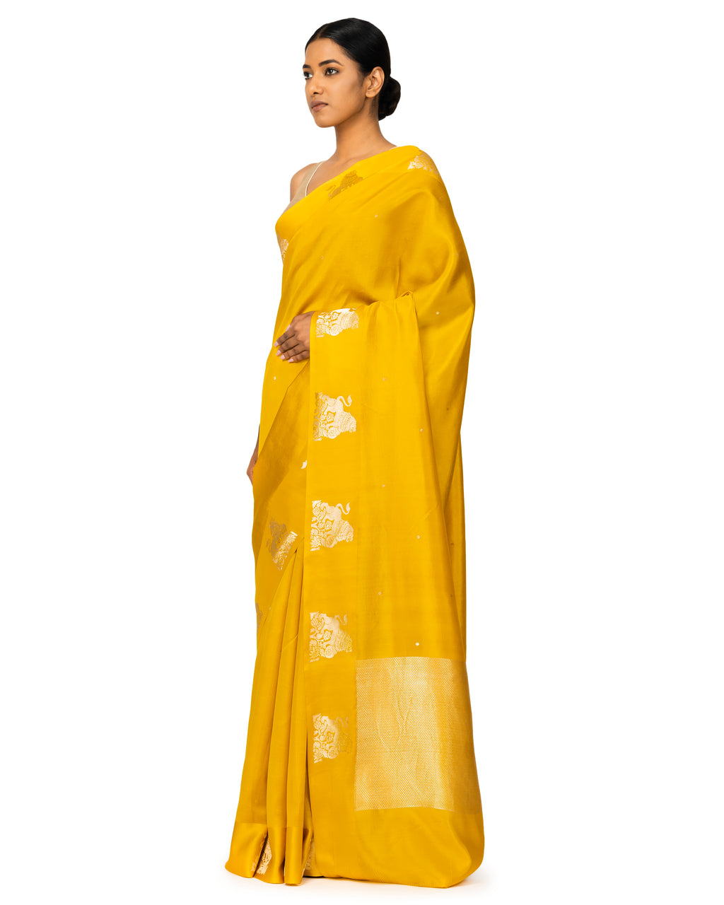 Banarasi Katan Silk Saree In Ochre