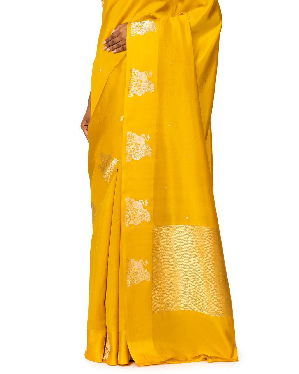 Banarasi Katan Silk Saree In Ochre