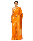 Tangerine Silk Saree With Satin Border