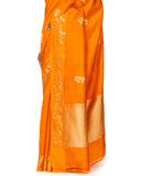 Tangerine Silk Saree With Satin Border
