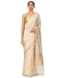Off-White Silk Georgette Saree With Sona-Rupa Stripe Weave