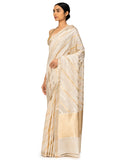 Off-White Silk Georgette Saree With Sona-Rupa Stripe Weave