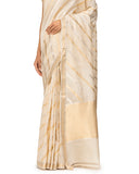 Off-White Silk Georgette Saree With Sona-Rupa Stripe Weave