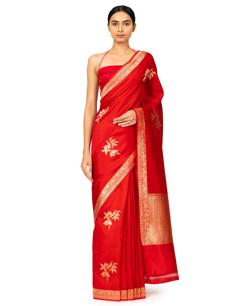 Banarasi Katan Silk Saree In Cherry