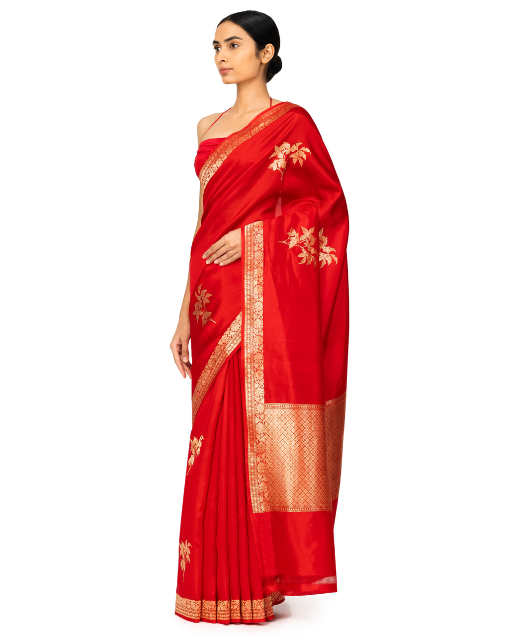 Banarasi Katan Silk Saree In Cherry