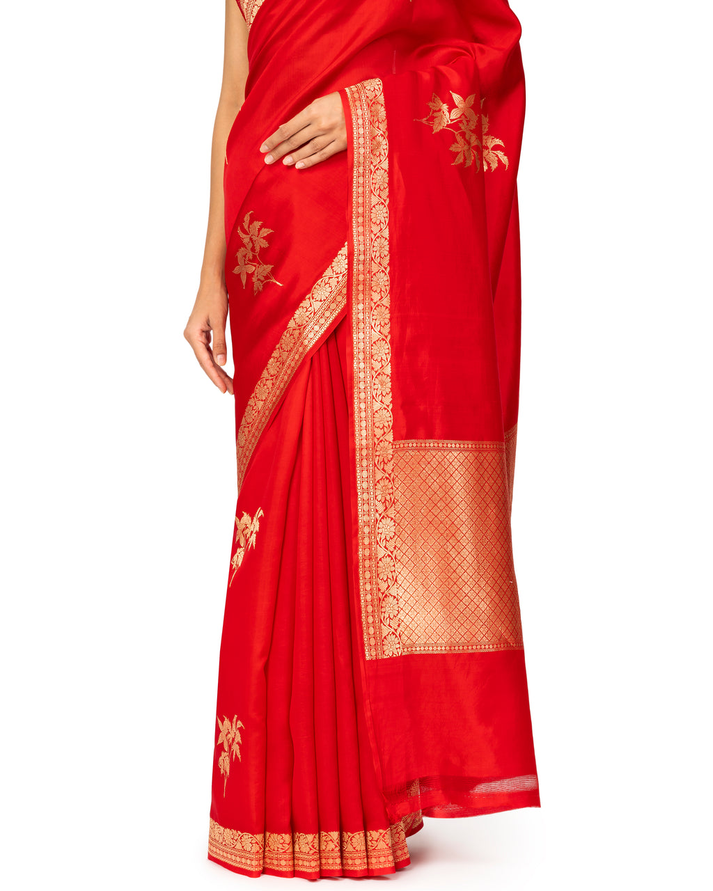 Banarasi Katan Silk Saree In Cherry