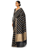 Oynx Silk Georgette Saree With Sona-Rupa Stripe Weave