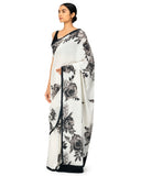 White Floral Printed Crepe Georgette Saree
