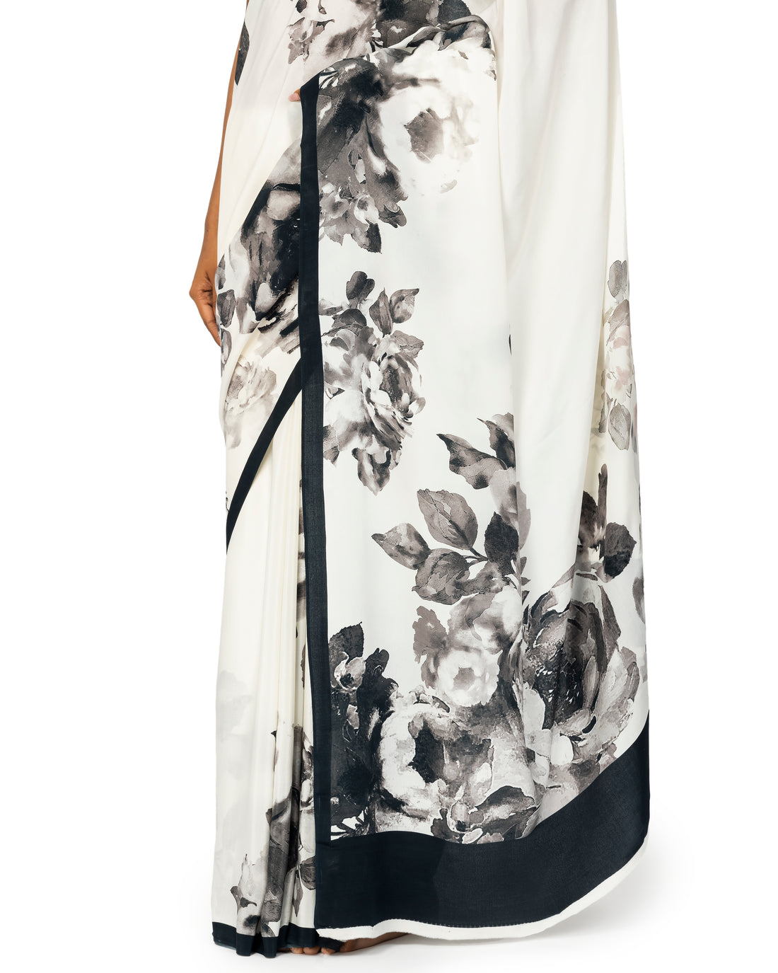 Banarasi Crepe Saree With Floral Prints In White