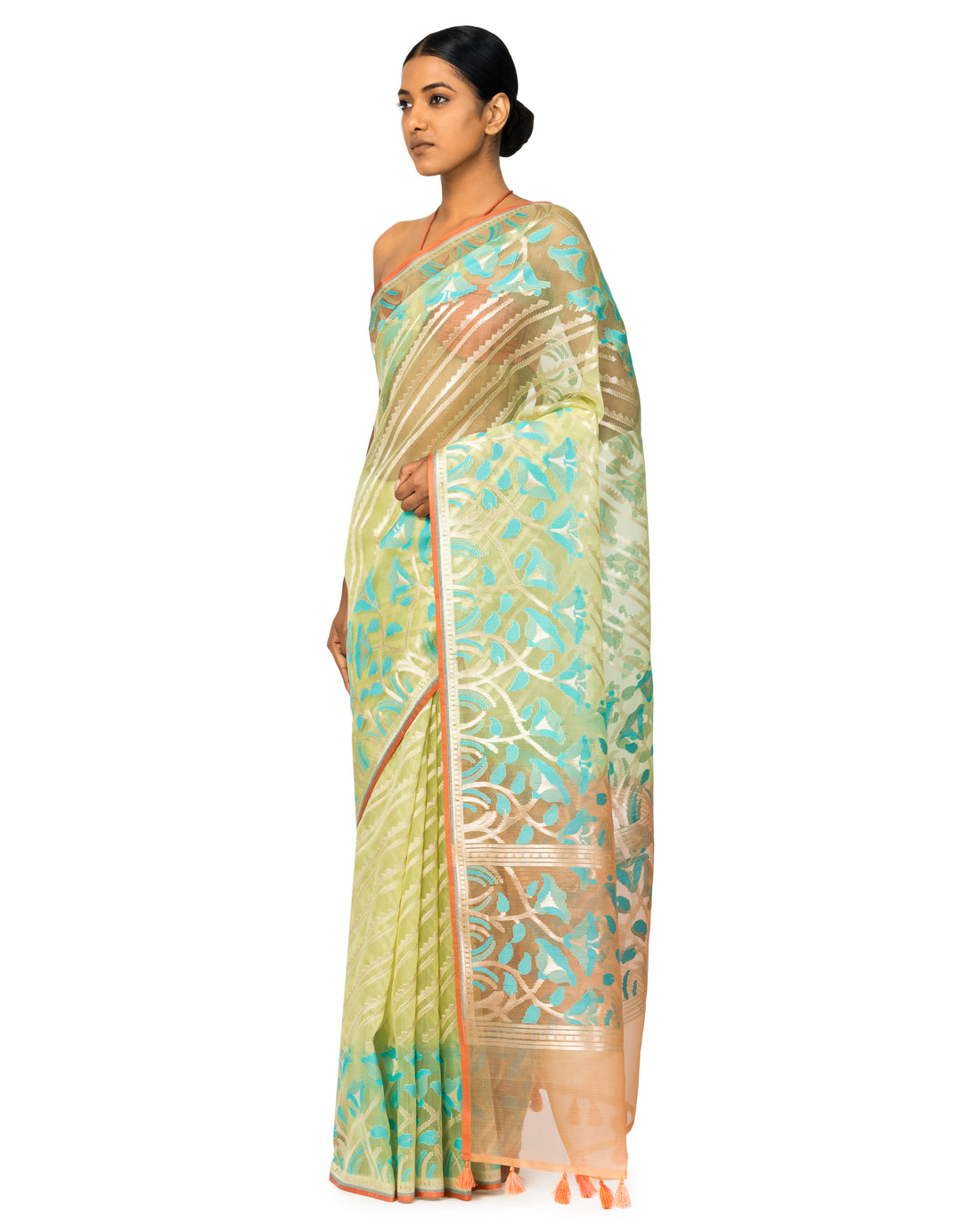 Banarasi Kora Saree In Mint-Green