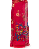 Banarasi Kora Saree With Floral Prints In Fuchsia Pink