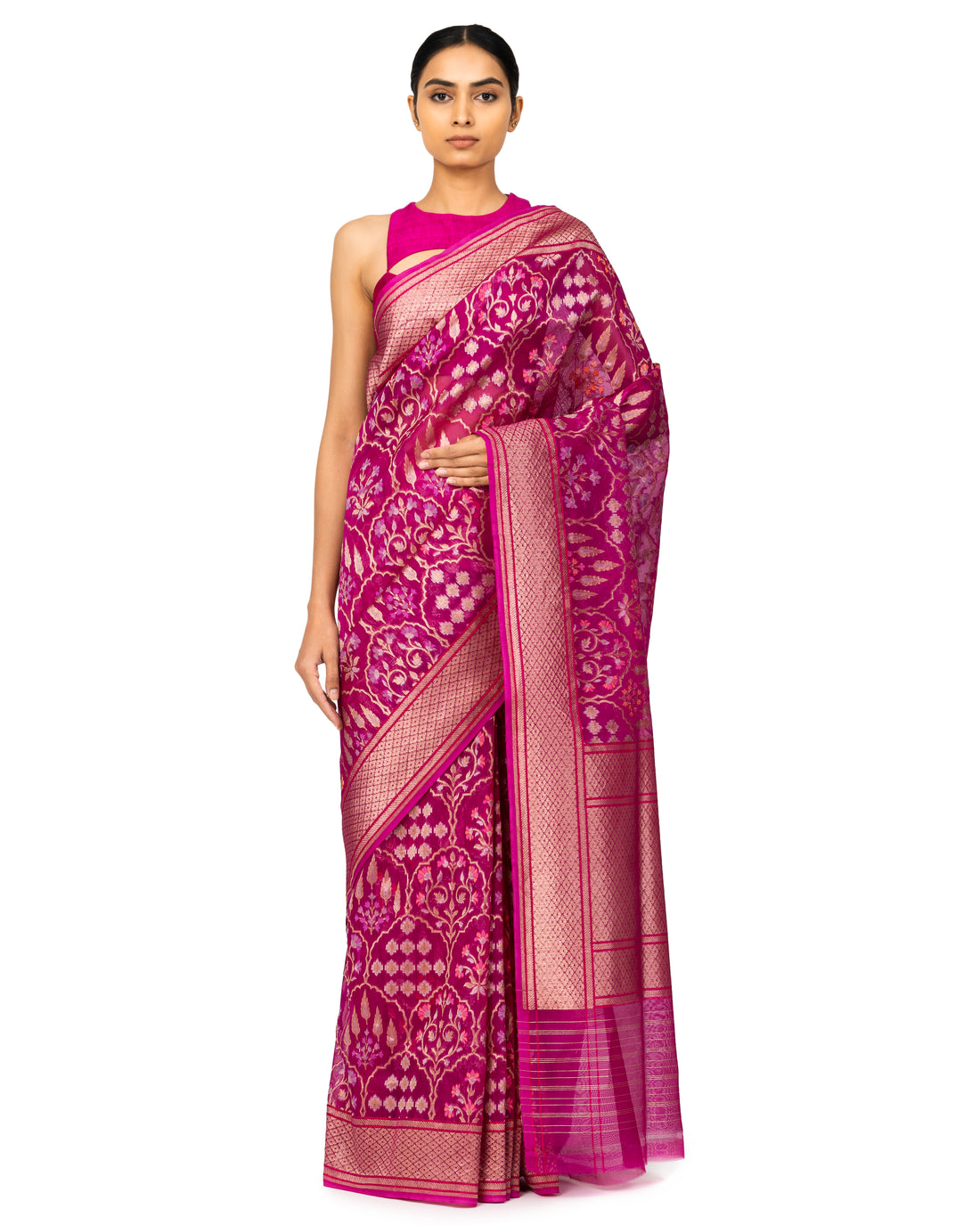 Banarasi Kora Saree In Magenta