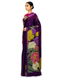 Plum Satin Saree With Floral Print