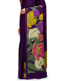 Plum Satin Saree With Floral Print