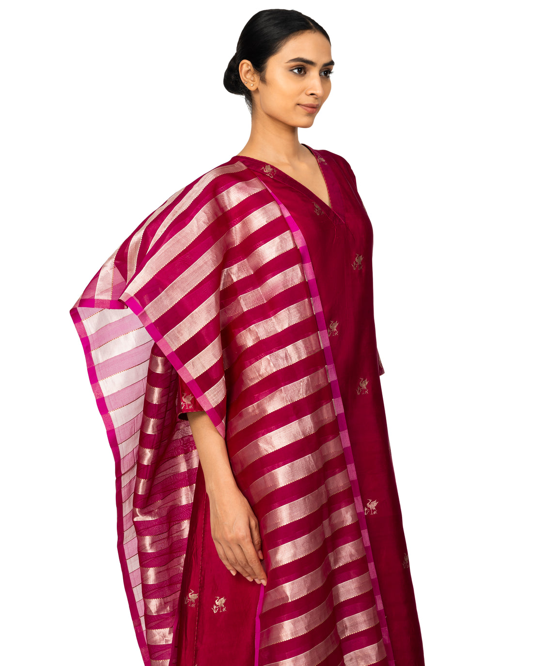 Banarasi Katan Silk Suit Set With Organza Dupatta In Magenta