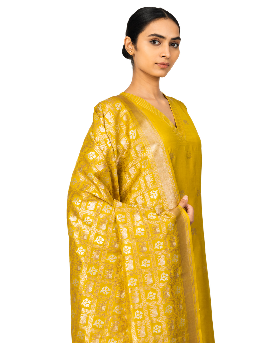 Banarasi Katan Silk Suit Set With Dupatta In Neon
