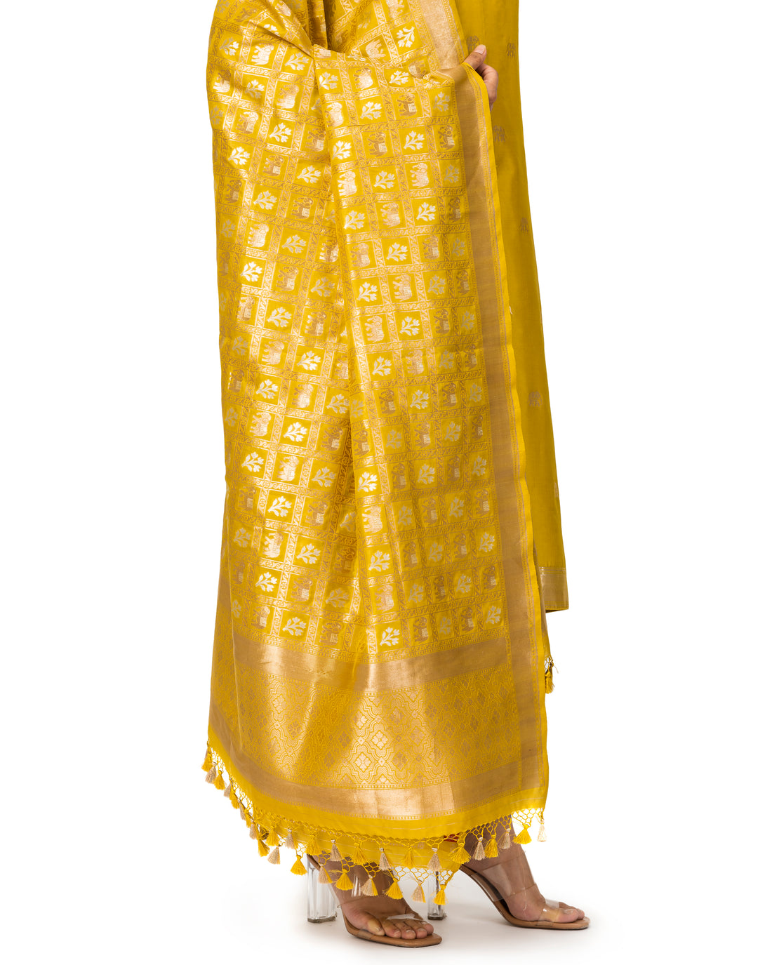 Banarasi Katan Silk Suit Set With Dupatta In Neon