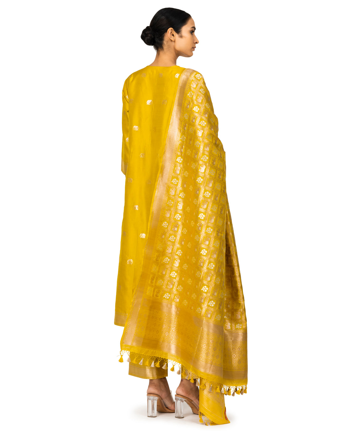 Banarasi Katan Silk Suit Set With Dupatta In Neon