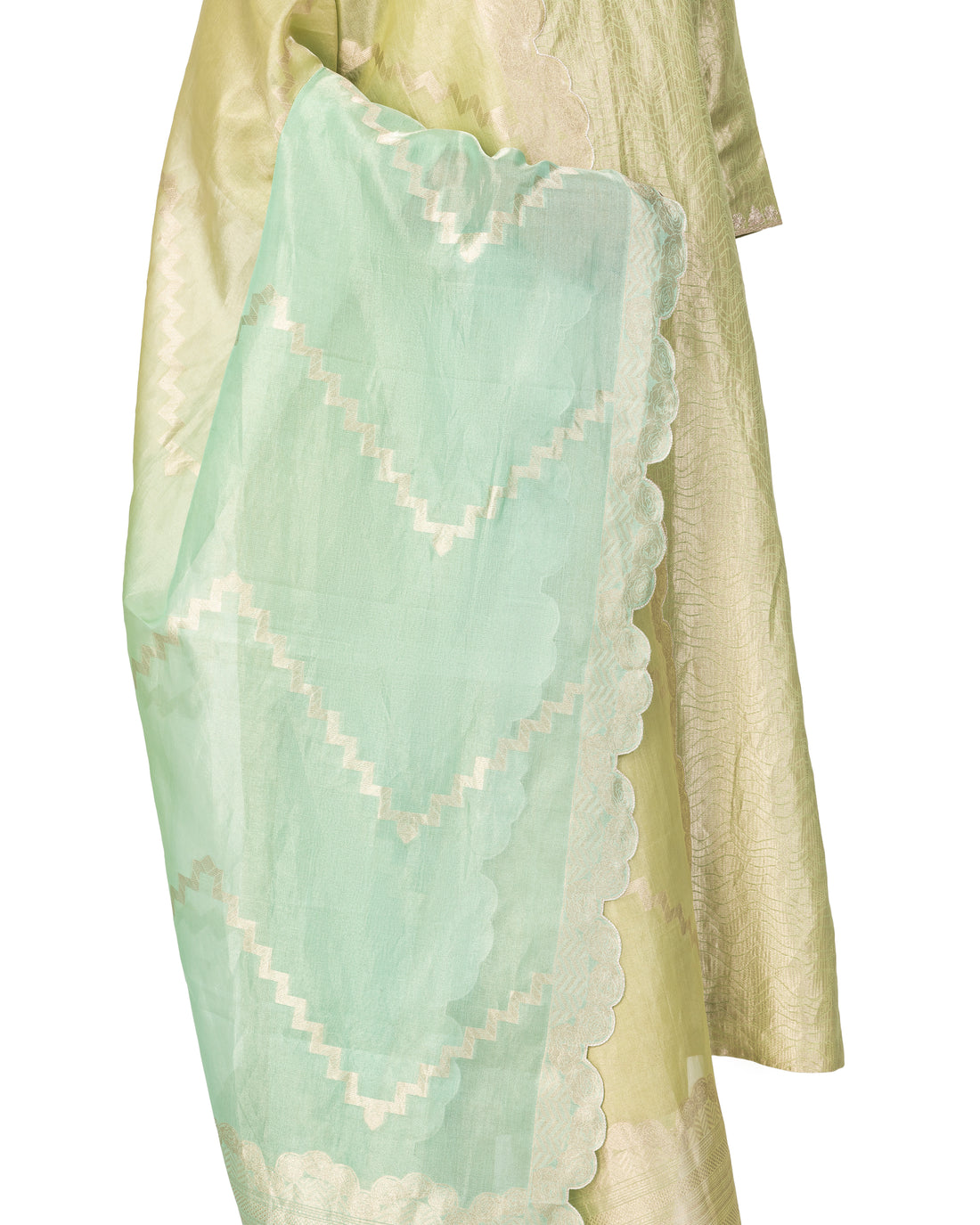 Banarasi Katan Silk Suit Set With Organza Dupatta In Powder Blue