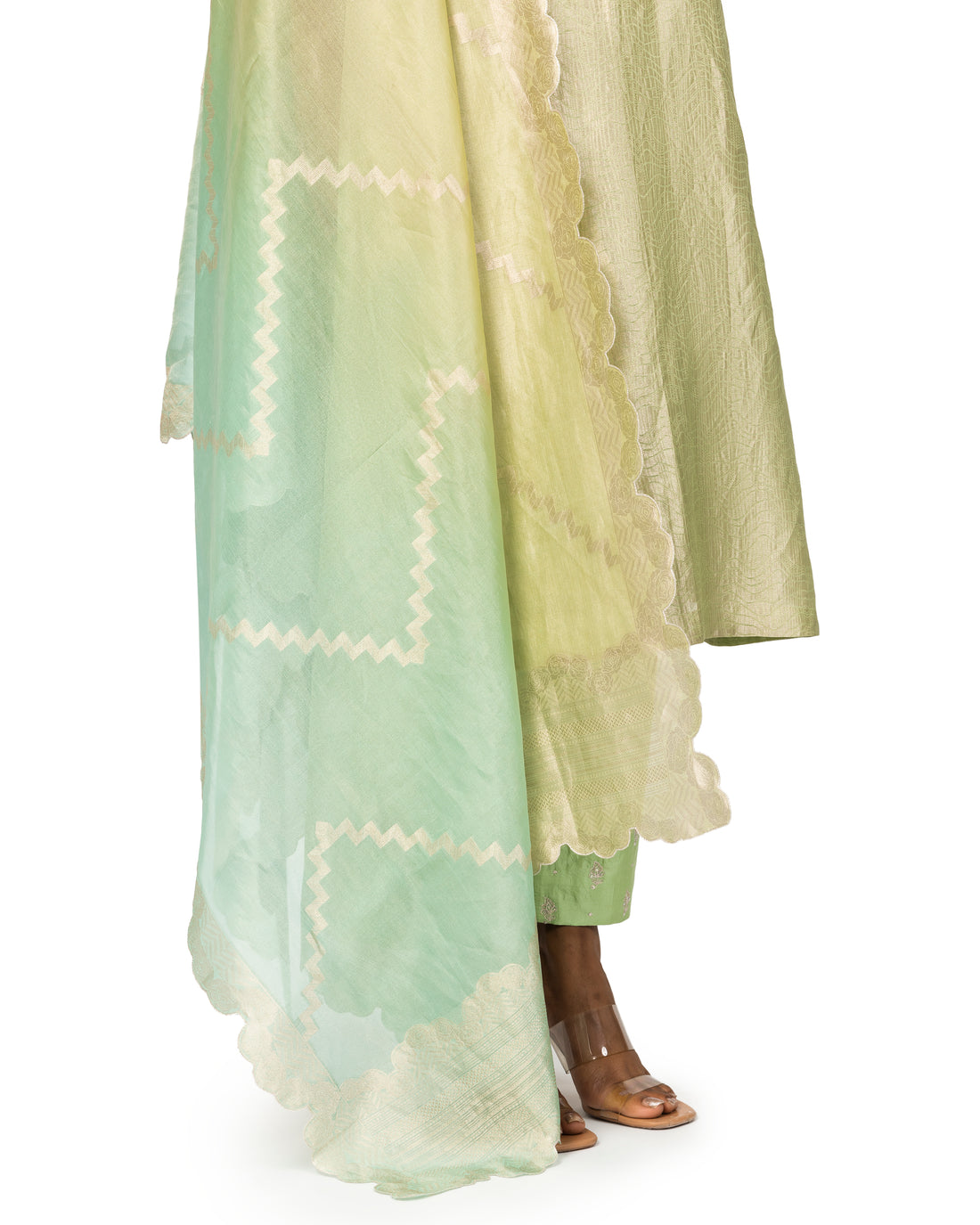Banarasi Katan Silk Suit Set With Organza Dupatta In Powder Blue