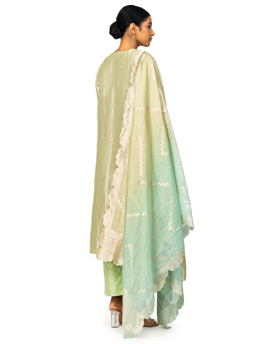 Banarasi Katan Silk Suit Set With Organza Dupatta In Powder Blue