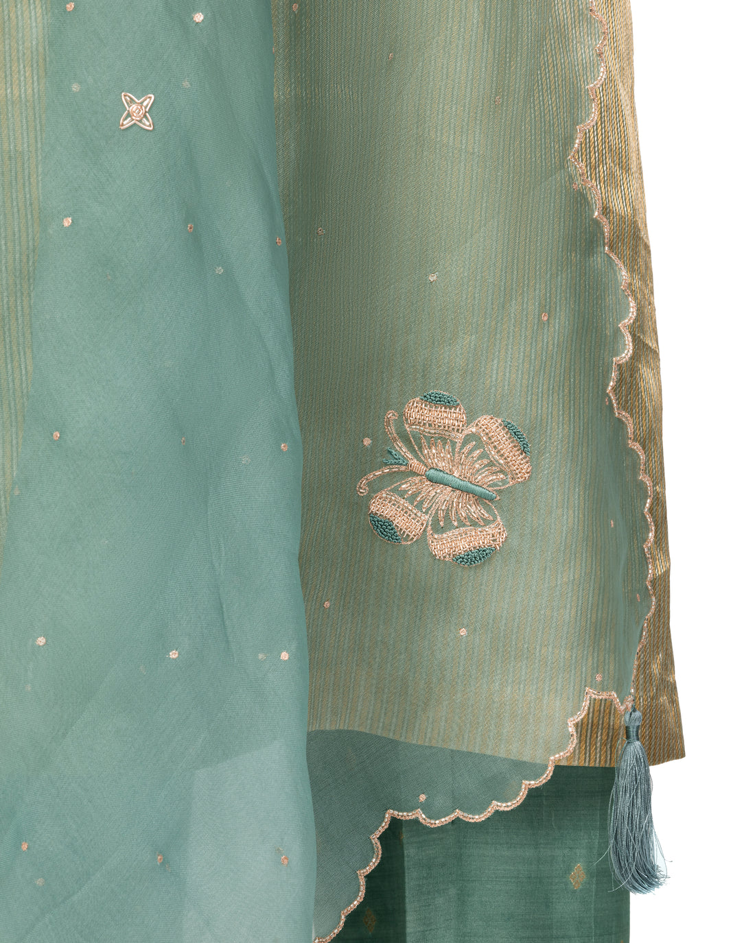 Banarasi Tissue-Silk Suit Set With Organza Dupatta In Powder Blue