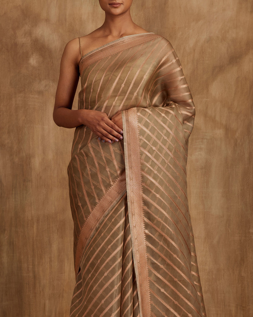 Nitya Diagonal Stripe Saree Kora