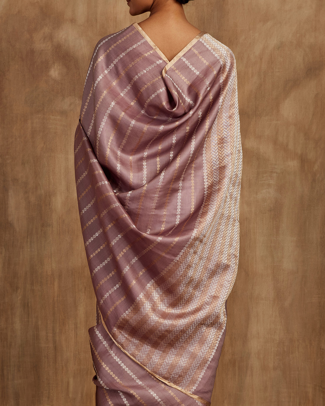 Nitya gold silver Zari Stripe Saree  Satin
