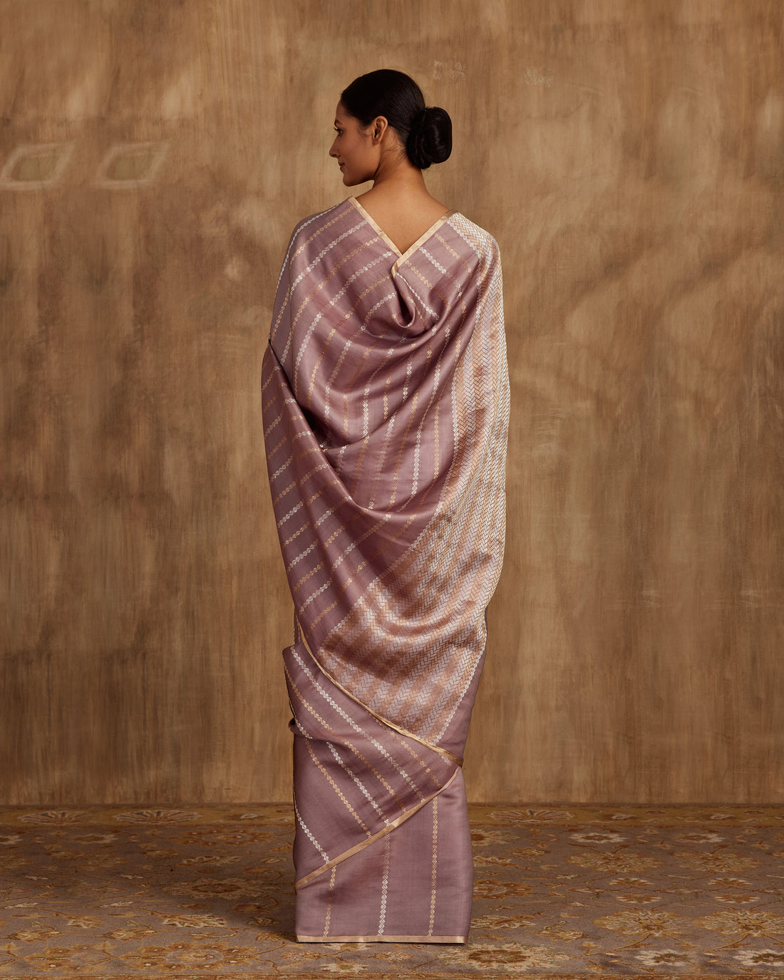 Nitya gold silver Zari Stripe Saree  Satin
