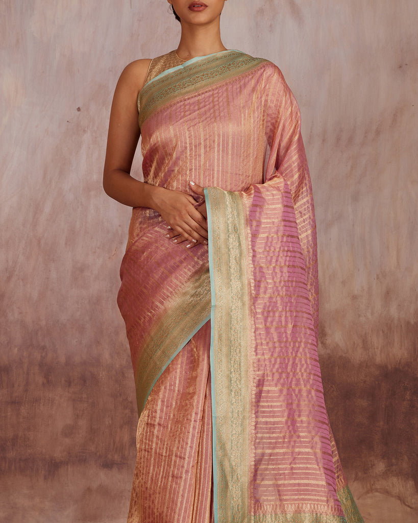 Nitya Stripe Gold Zari Weave Saree Tissue
