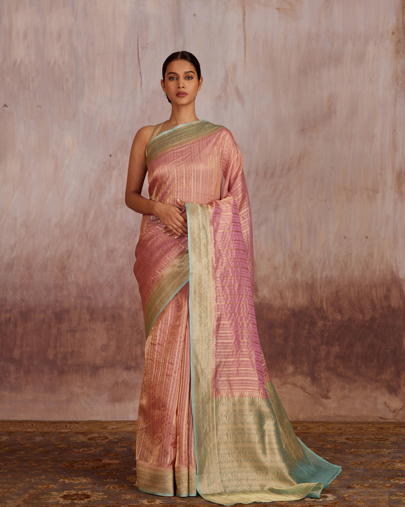 Nitya Stripe Gold Zari Weave Saree Tissue
