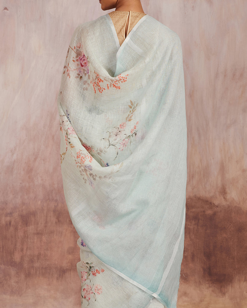 Upala Digital Floral Printed Saree  Linen
