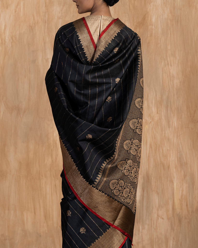 Lavani Buti Black Saree Raw Silk