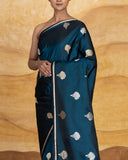 Lavani Silver and Gold Buti Saree  Satin