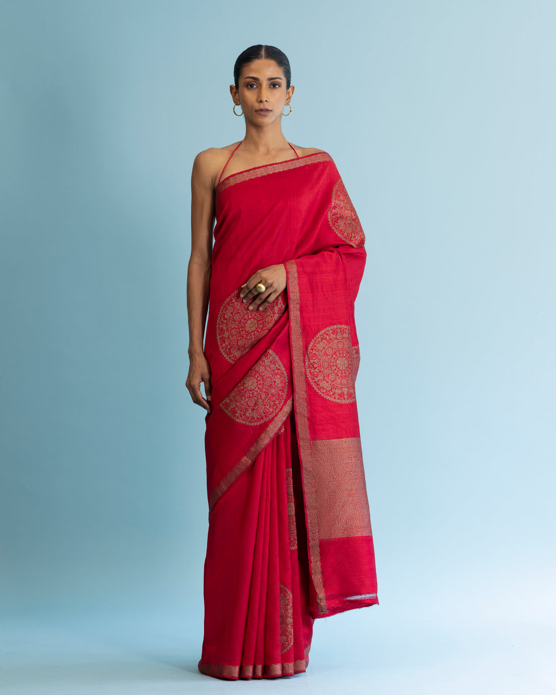 Cherry Red Raw Silk Saree