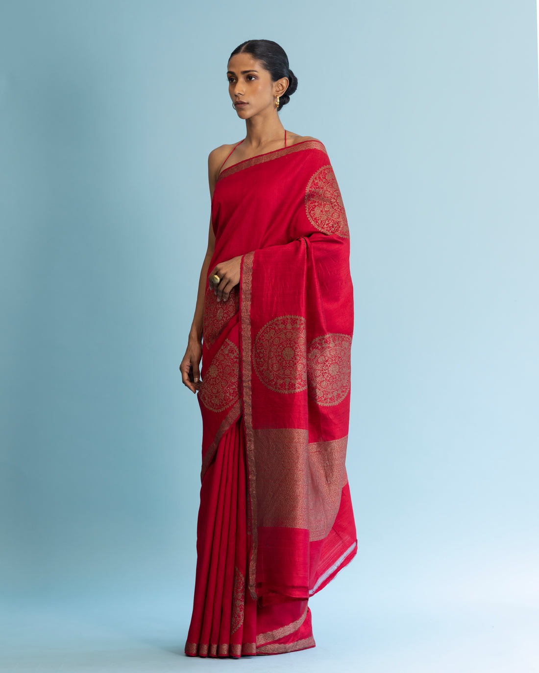 Cherry Red Raw Silk Saree