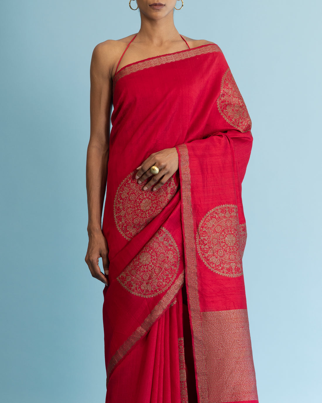 Cherry Red Raw Silk Saree