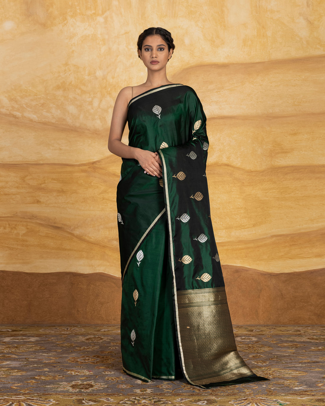 Lavani Gold Silver Buti Saree Satin
