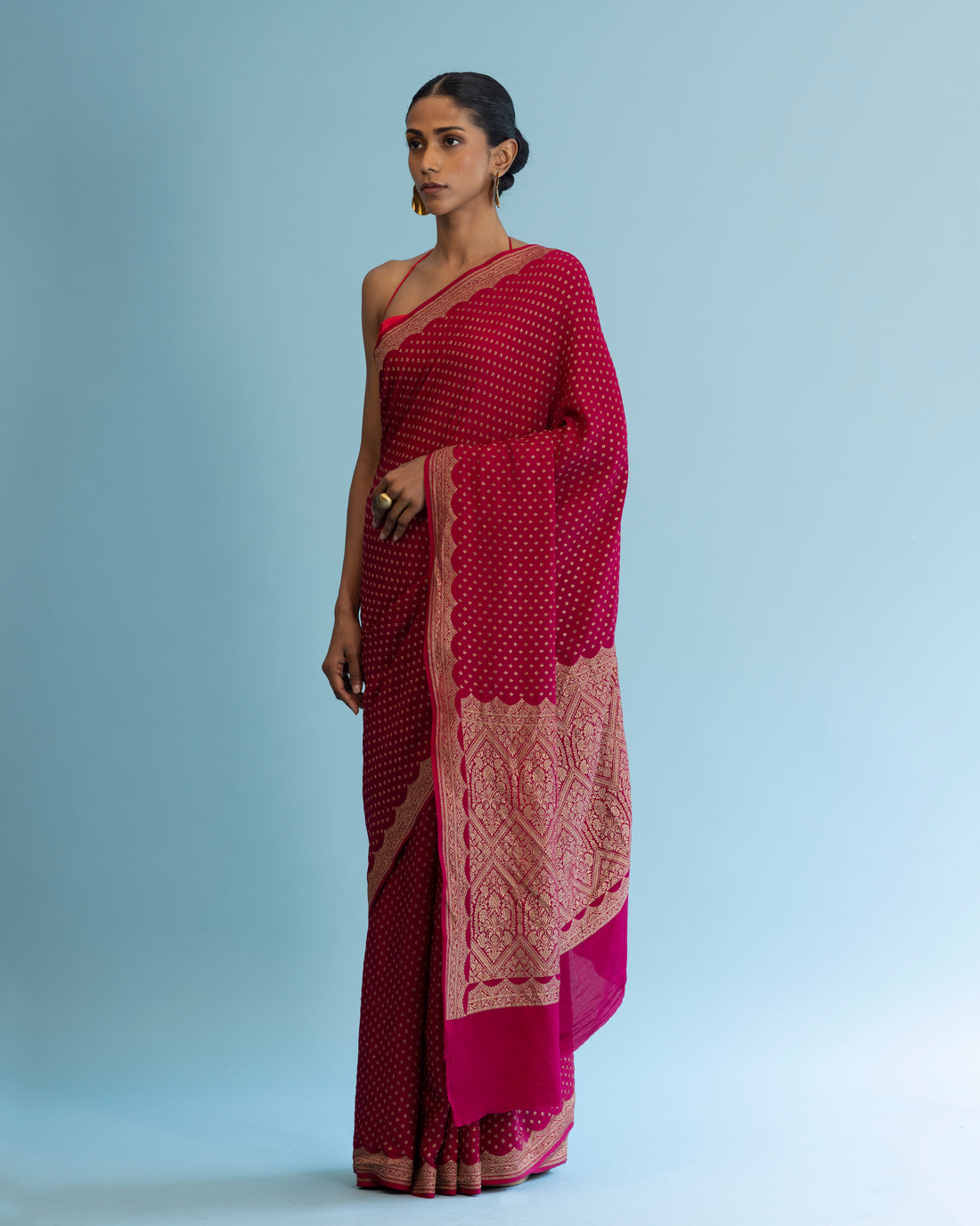Rani Pink Crape Silk Saree