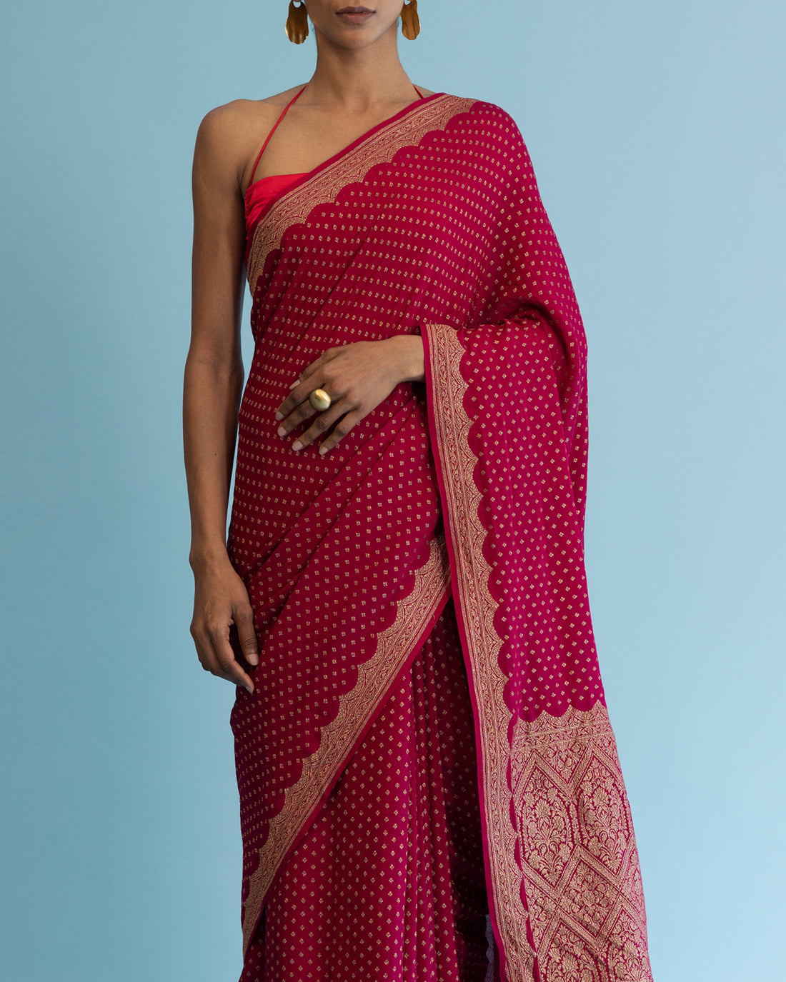 Rani Pink Crape Silk Saree