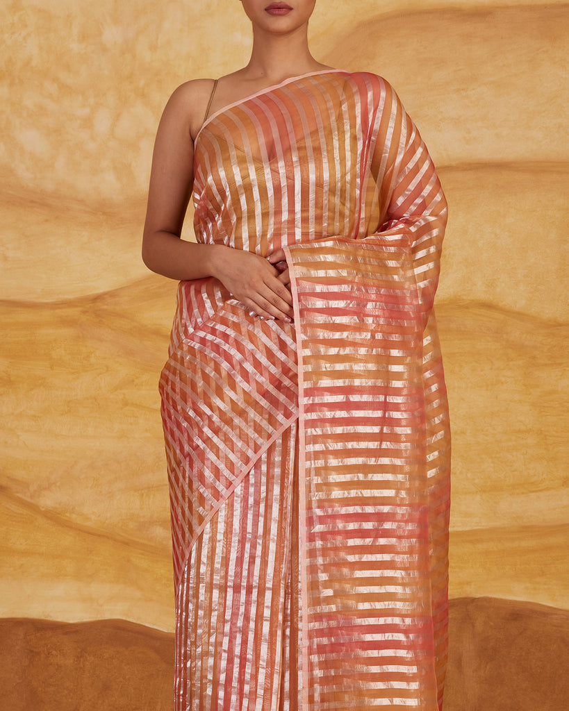 Nitya Stripe Weave Hand Dyed Saree Tissue