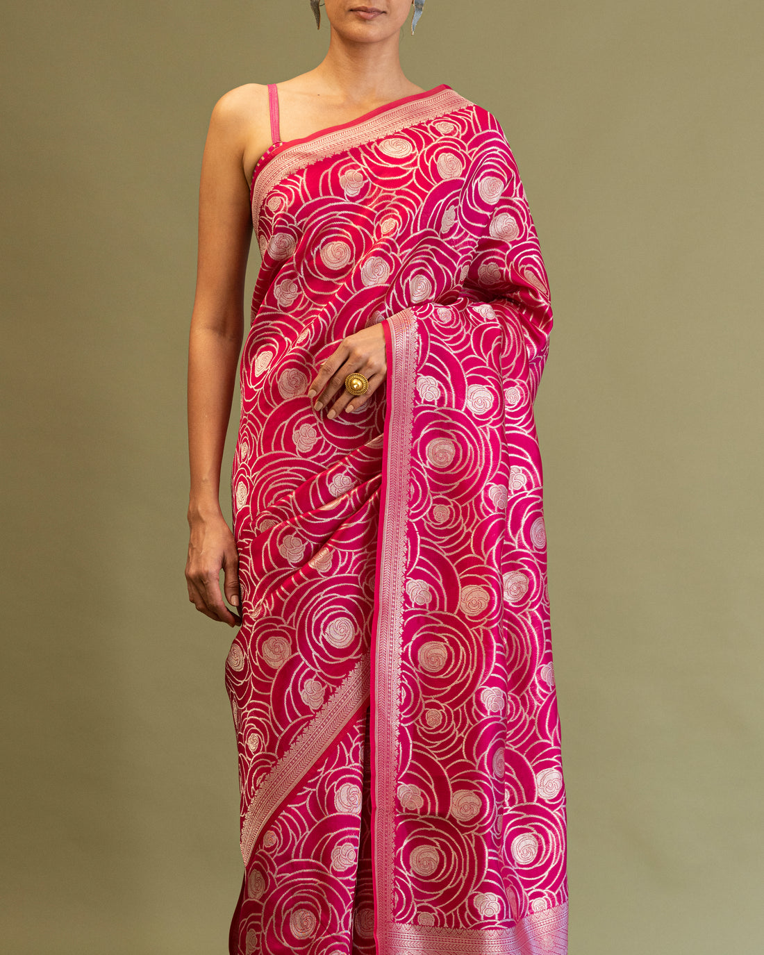 Rani Pink Swirl Saree