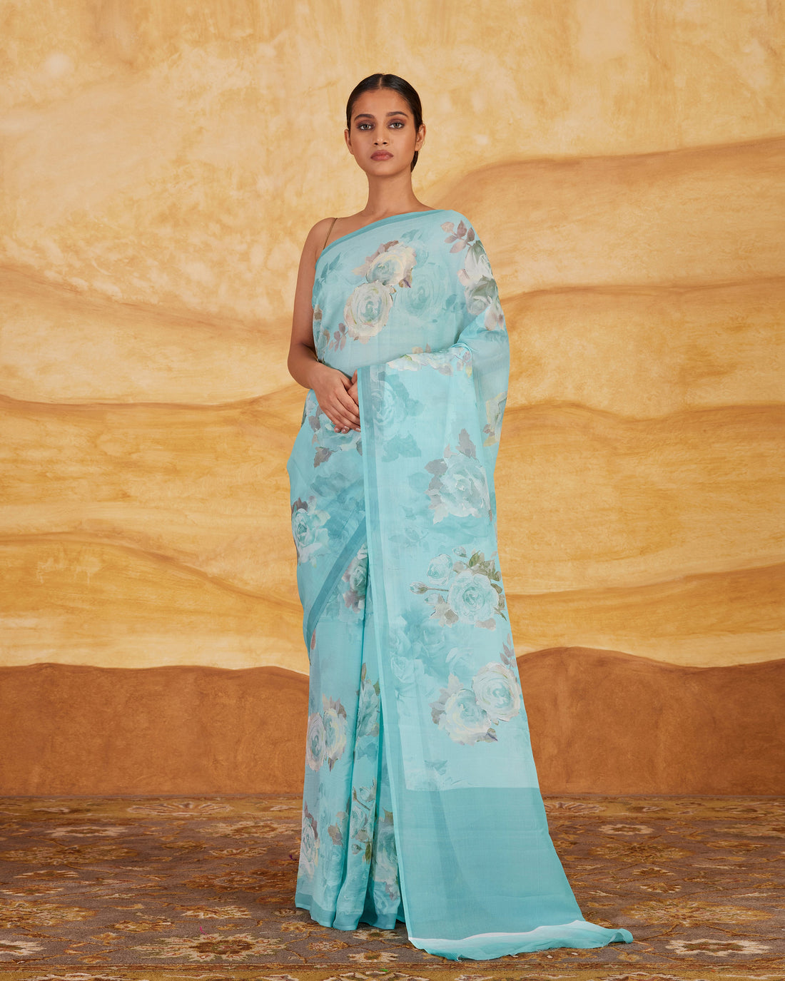 Blue Upala Printed Saree Chiffon