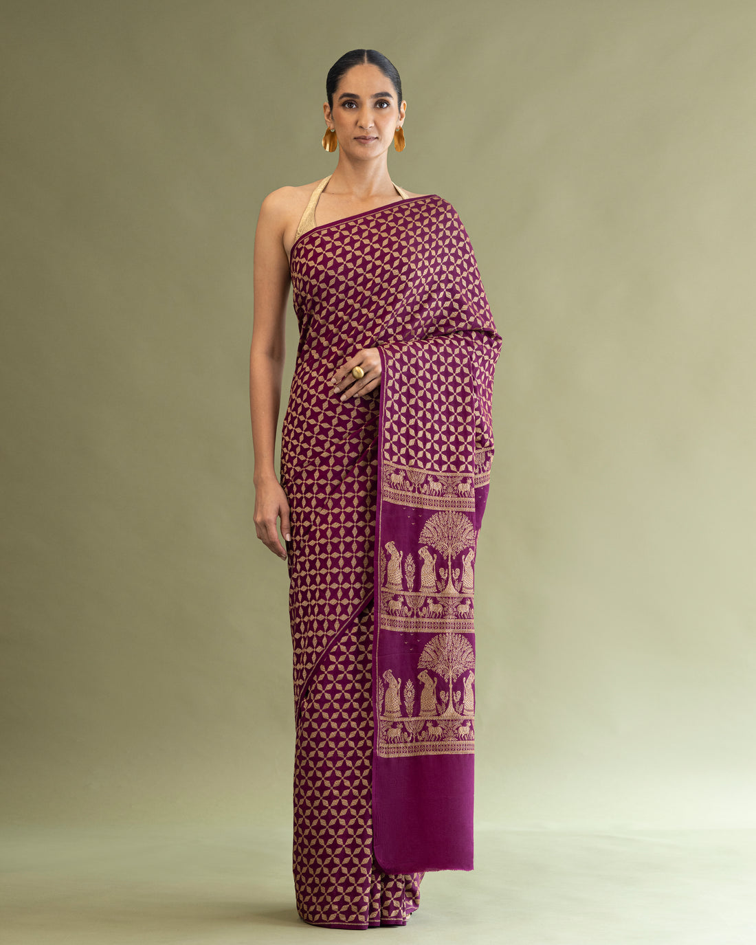 Magenta Crape Silk Saree