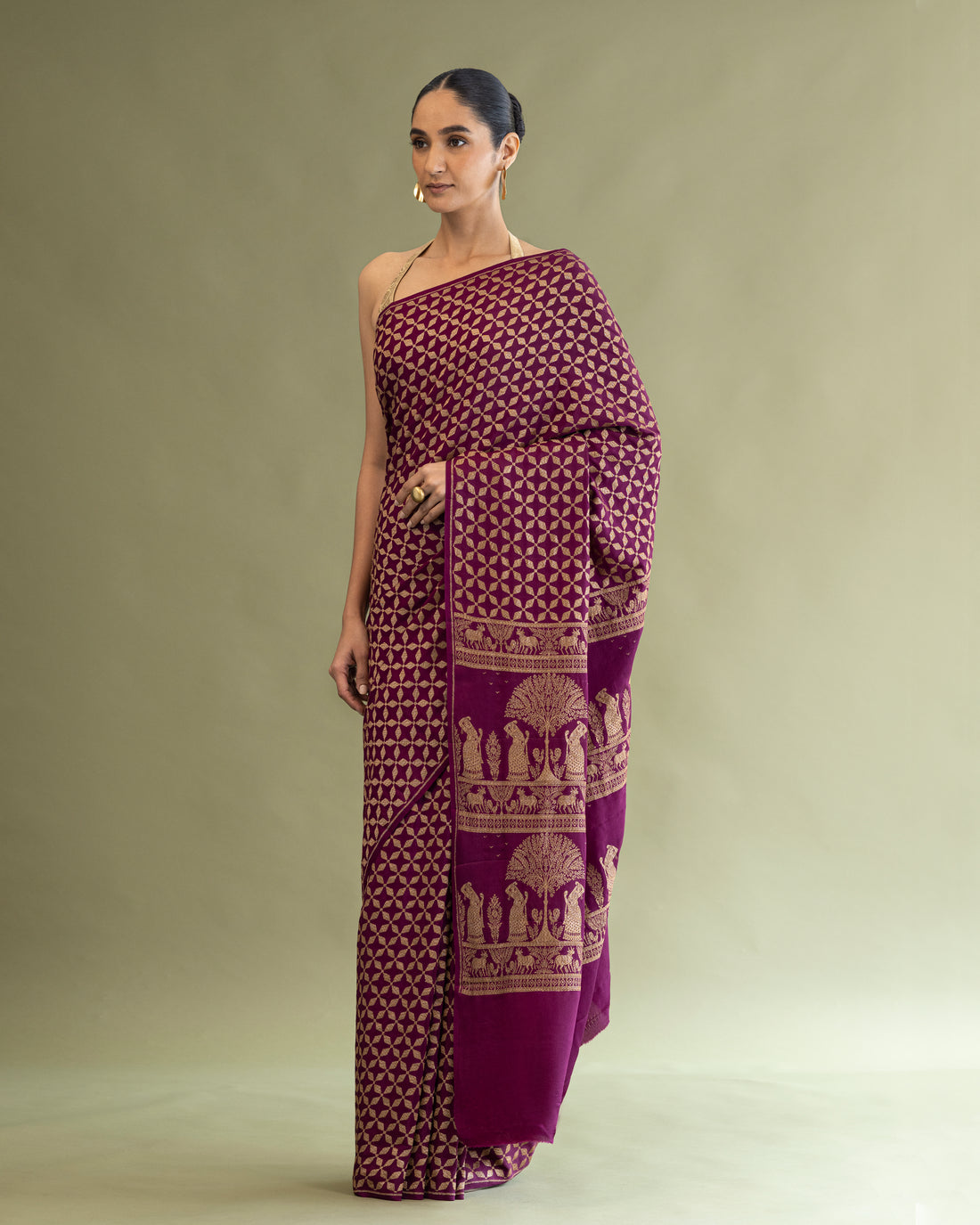 Magenta Crape Silk Saree