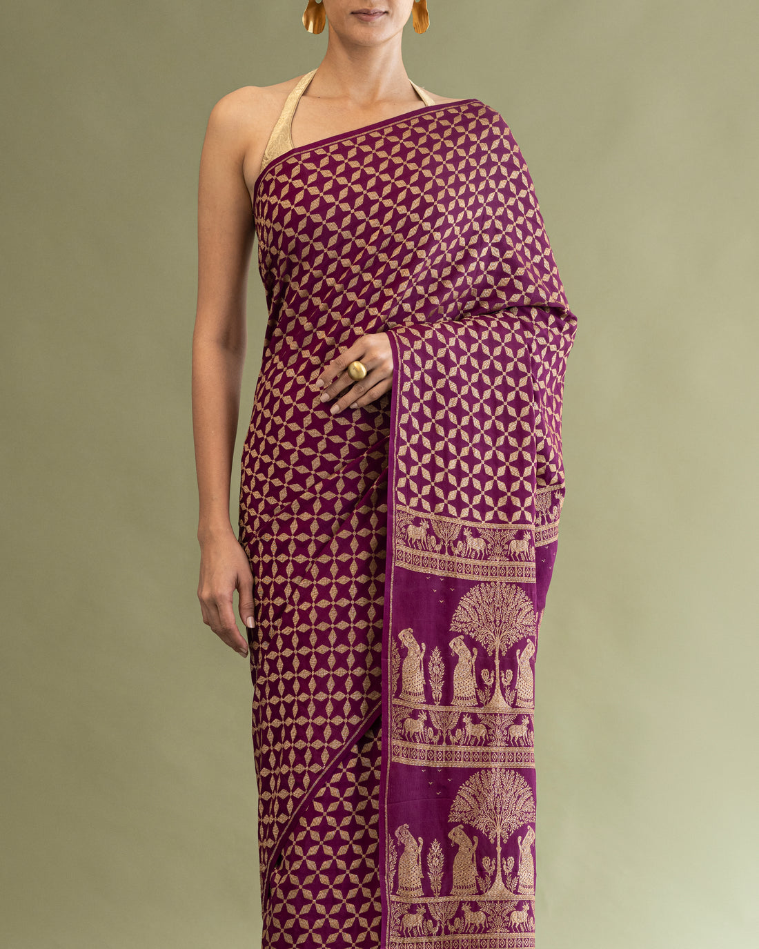 Magenta Crape Silk Saree