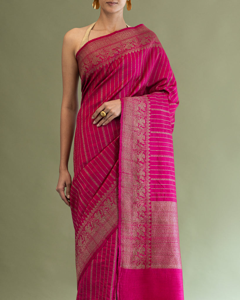 Rani Pink Raw Silk Saree